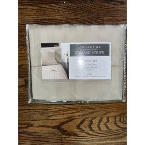 CHARTER CLUB DAMASK IVORY STRIPE TWIN SHEET SET 500 Thread COUNT NEW
